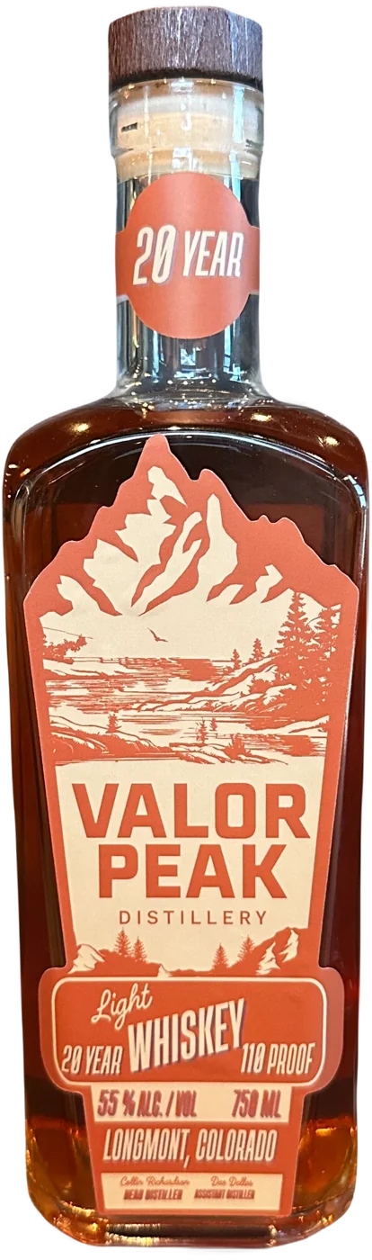 Light Whiskey bottle from Valor Peak Distillery