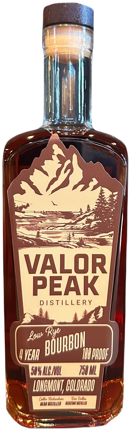 Bourbon bottle from Valor Peak Distillery