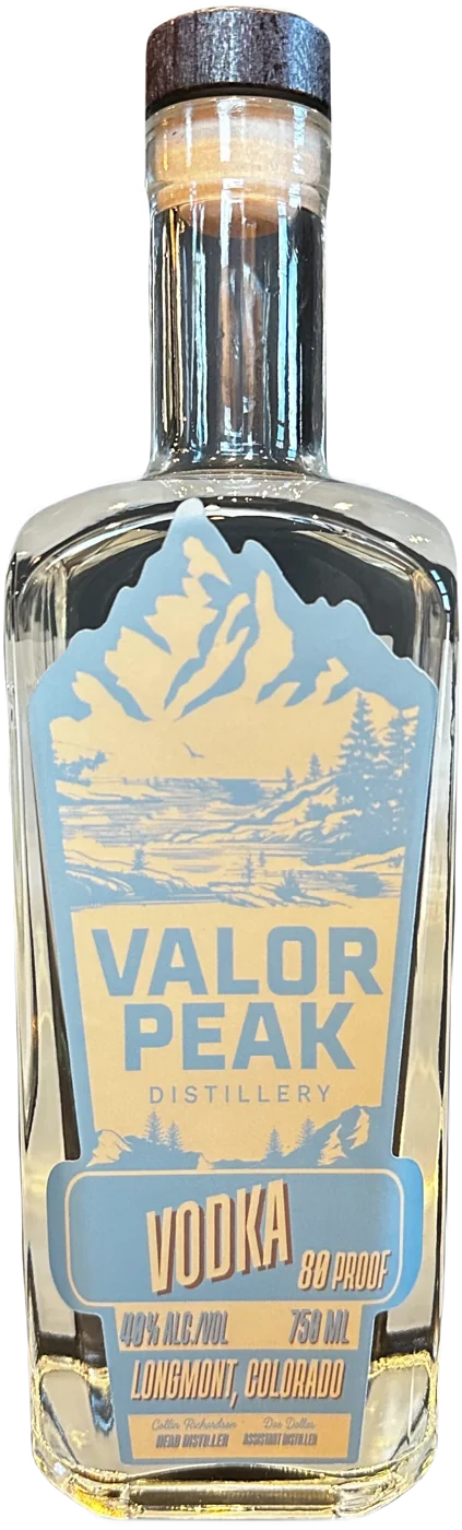 Vodka bottle from Valor Peak Distillery